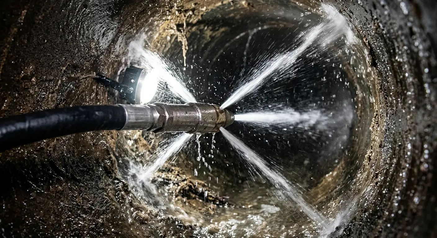 High-pressure hydro jetting nozzle cleaning sewer pipe for Sewer Line Relining in Wollochet